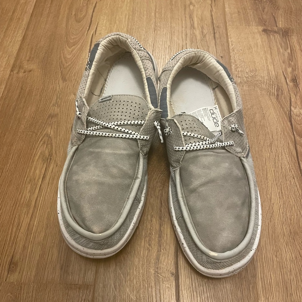 HEYDUDE Men's Slip on Grey Welsh Grip Mix Oyster Shoes Size 14 Comfort No insole